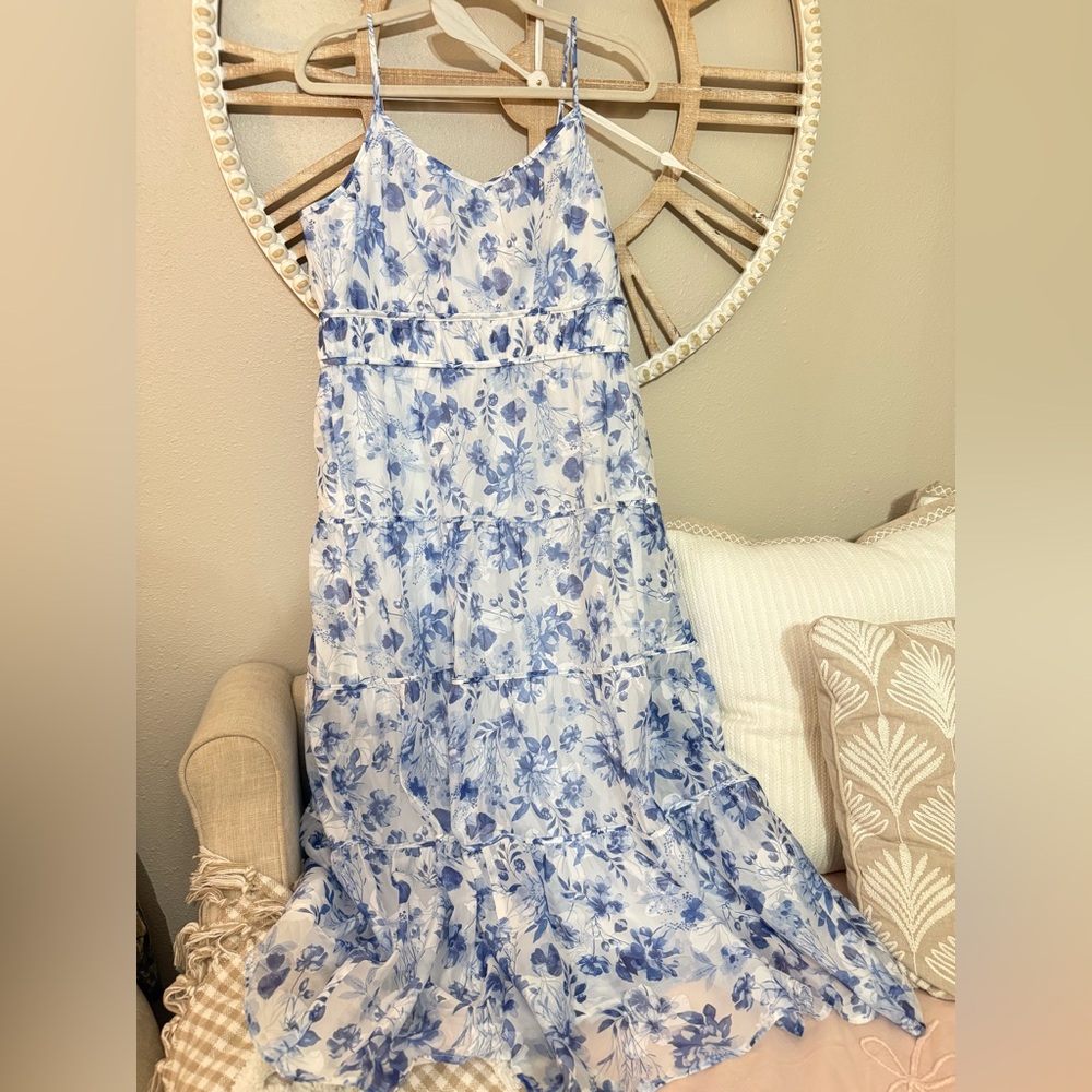 Floral Blue and White Maxi Dress